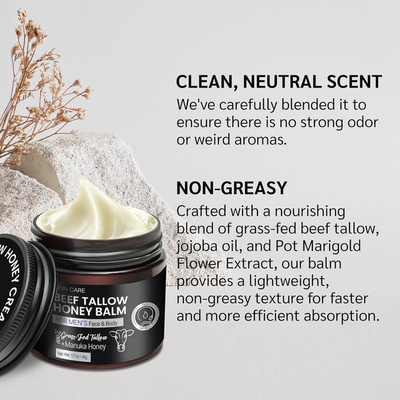 Uttse Men's Beef Tallow for Skin Care:100% Grass-Fed Beef Tallow Face Moisturizer For Men - Tallow and Honey Balm With Olive Oil Manuka Honey For Sensitive Dry Skin Repair 1.7 oz - Image 3